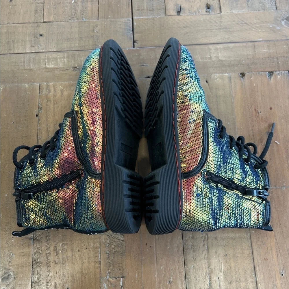 Lola + the boys metallic rainbow sequin combat boots